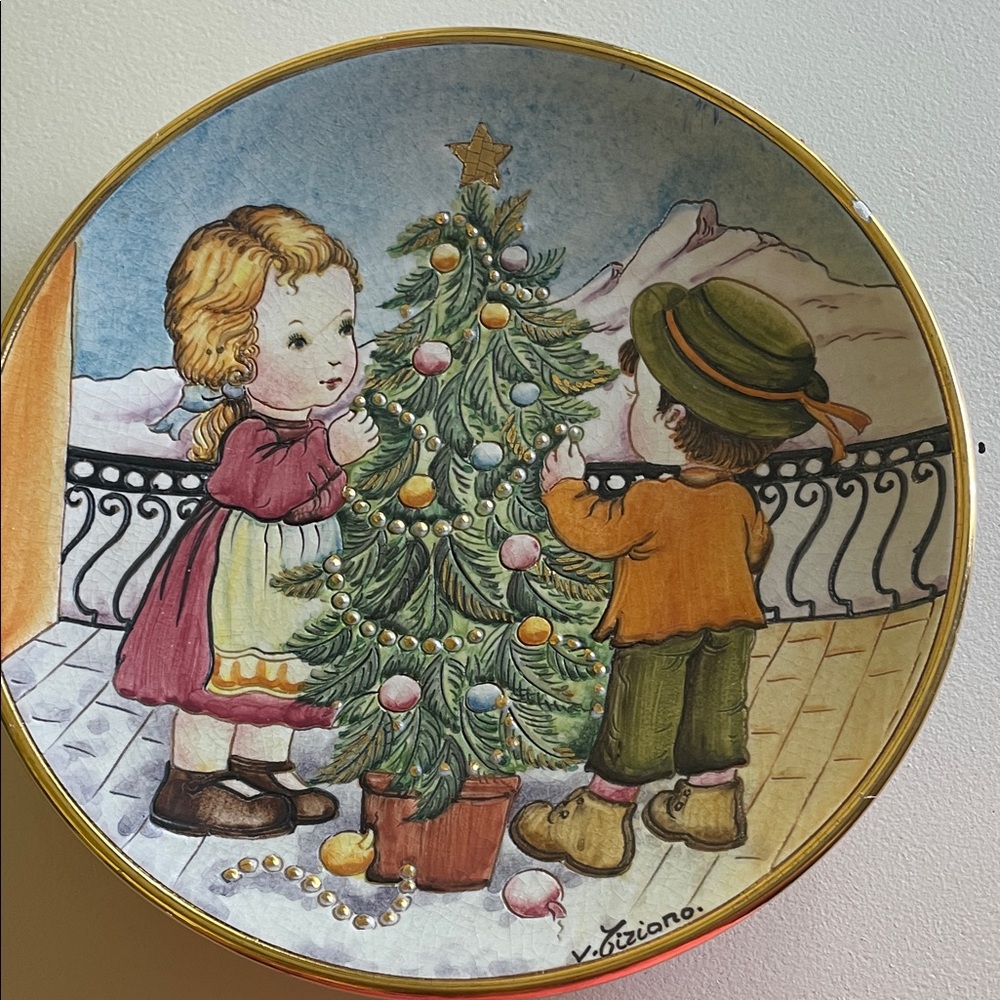 1981 Veneto Flair Plate The Night Before Christmas Children Tiziano Italy 7.5"